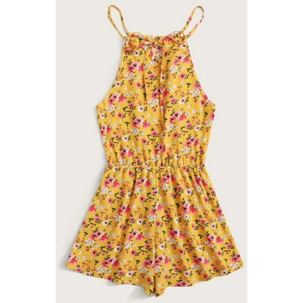 NWOT yellow/mustard floral knot detail romper - Picture 2 of 4